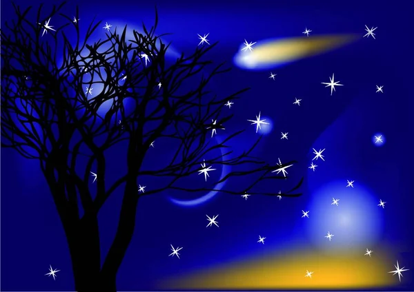 Gece Gökyüzünde Kuyruklu Yıldız Ağaç Eps — Stok Vektör