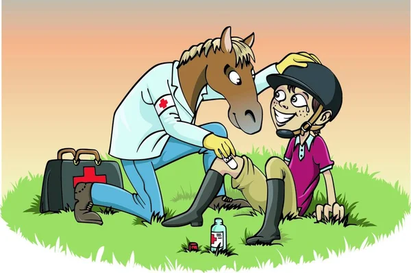 Cartoon Stijl Illustratie Een Paard Arts Die Medische Behandeling Aan — Stockvector