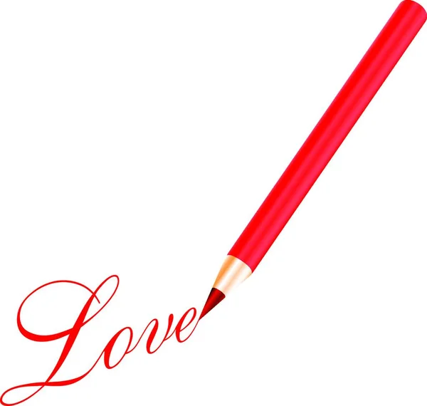 Red Pencil Red Love Letter Isolated White Background — Stock Vector