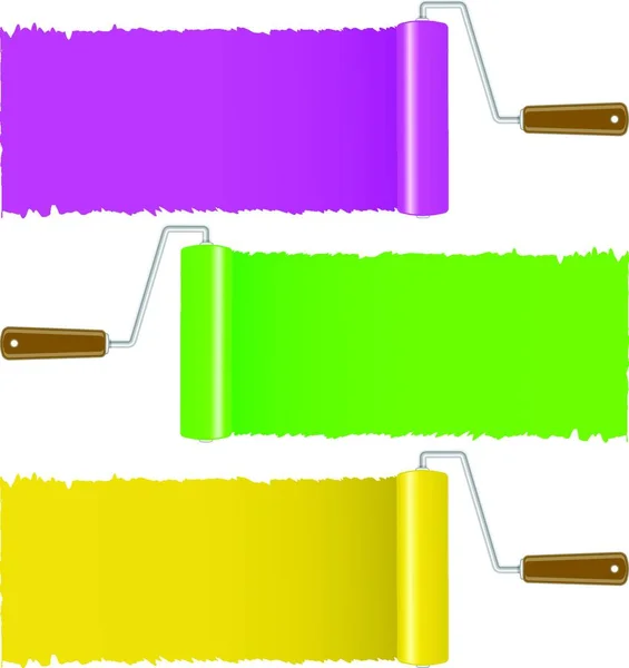 Uppsättning Färgglada Färg Roller Borste Vektor Illustration — Stock vektor