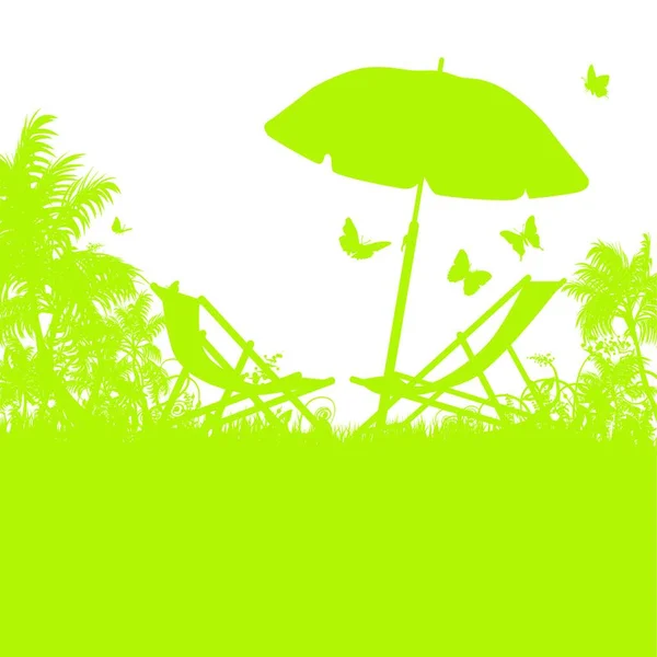 Parasol Tumbonas Palma Playa — Vector de stock