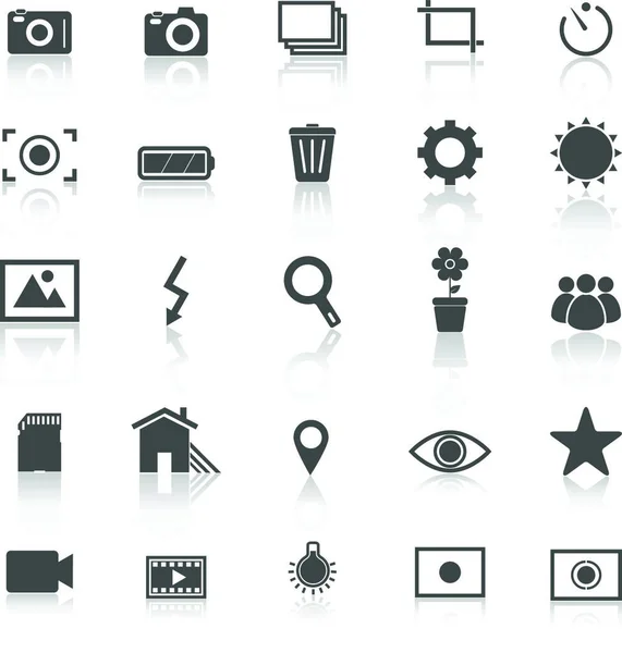 Iconos Fotografía Con Reflexionar Sobre Fondo Blanco Vector Stock — Vector de stock