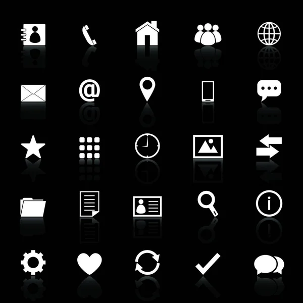 Iconos Contacto Con Reflexionar Sobre Fondo Negro Vector Stock — Vector de stock