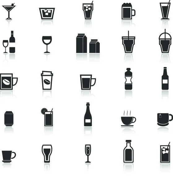 Beber Iconos Con Reflexionar Sobre Fondo Blanco Vector Stock — Archivo Imágenes Vectoriales