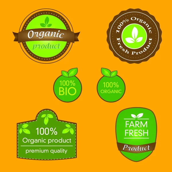 Set Eight Product Labels Green Brown White Design Stickers Mark — Stock Vector