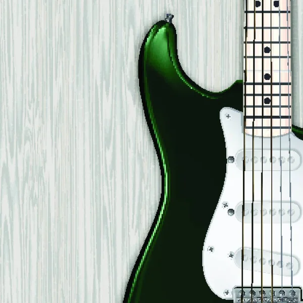 Abstrato Cinza Grunge Fundo Madeira Com Guitarra Elétrica Verde — Vetor de Stock