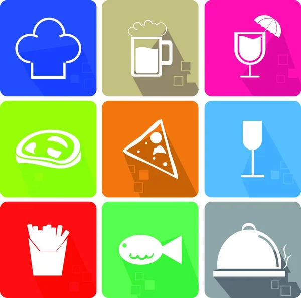 Icone Alimentari Impostate Con Colori Diversi — Vettoriale Stock