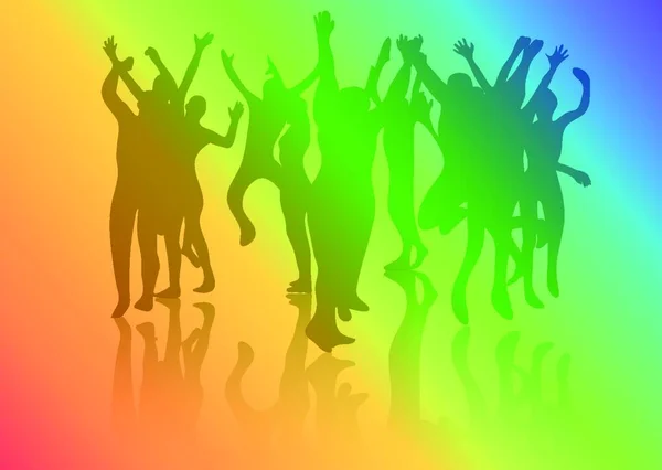 Multitud Baile Silueta Personas Abstractas Fondo Multicolor — Vector de stock