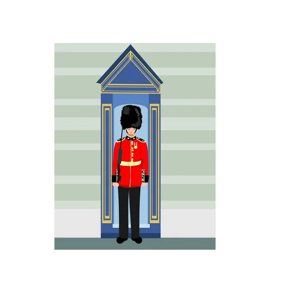 Guardia Reale Inglese Con Fucile Mano Piedi Vicino Una Scatola — Vettoriale Stock