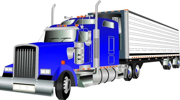 Blå Amerikansk Lastbil Som Transporterar Kyld Släpvagn — Stock vektor