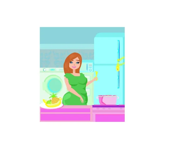 Muchacha Ración Refrigerador Con Cadena Cerradura — Vector de stock