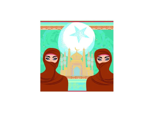 Beautiful Muslim Women Mosque Background — Stock Vector