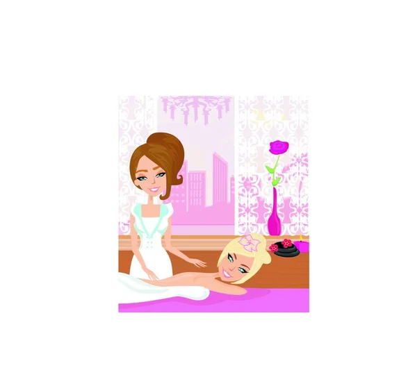 Pretty Girl Enjoying Elegant Spa Relaxing Massage — Stock Vector