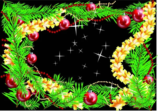 Decoraciones Árbol Navidad Aislado Negro — Vector de stock