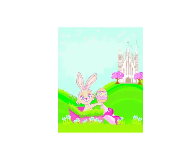 Маленький Кролик Подарочной Коробке Подарок Пасху Сюрприз — стоковый вектор