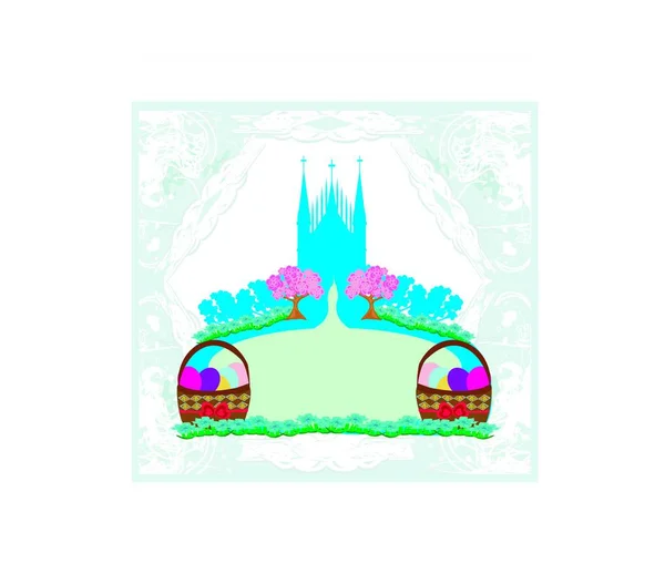 Carte Abstraite Église Oeufs Pâques — Image vectorielle