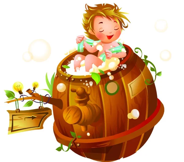 Boy Taking Shower Bathtub — Stock Vector