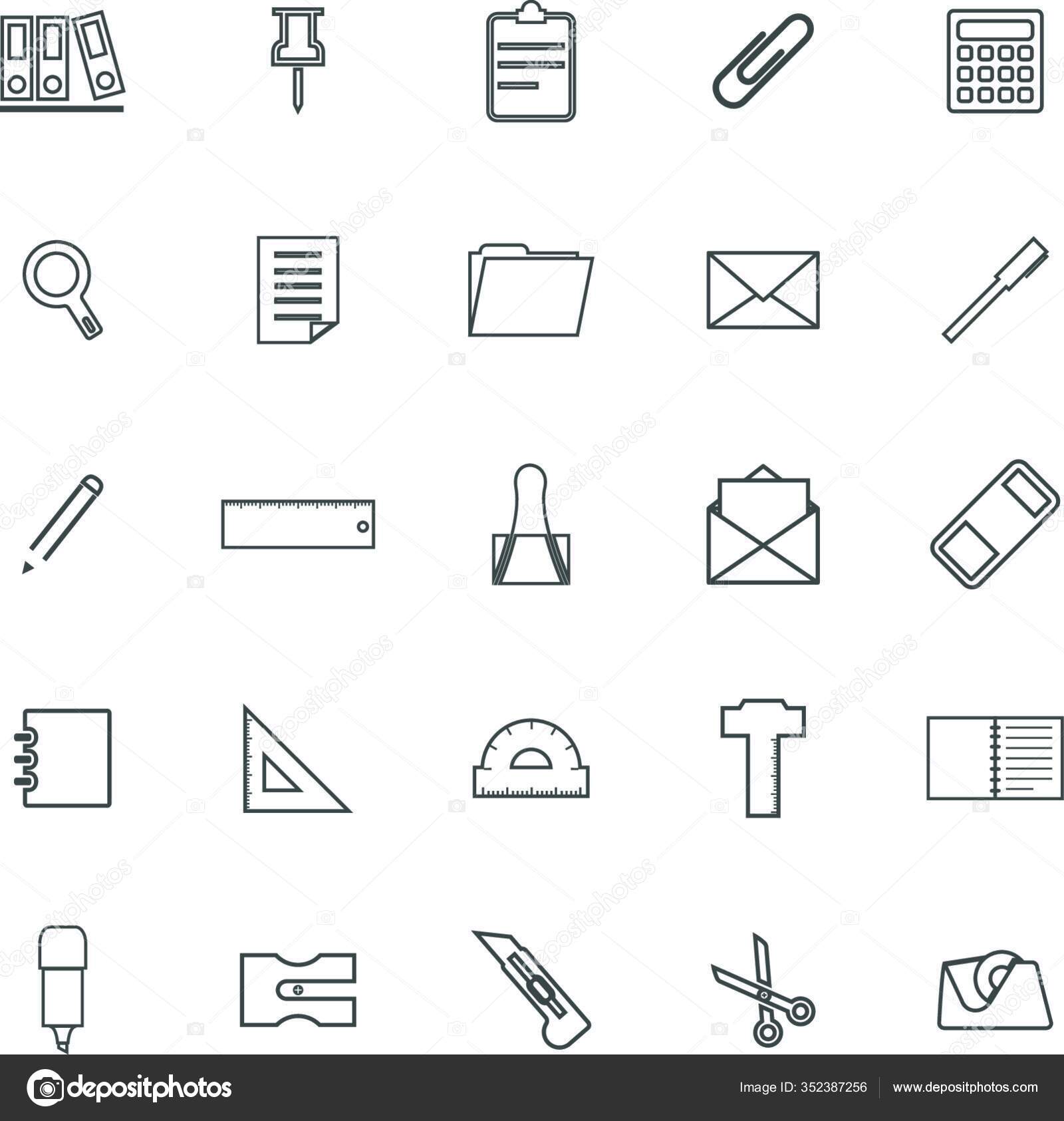 白い背景に文房具ラインのアイコン ストックベクトル ストック