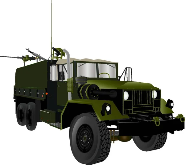 Een Vintage Army Truck Uit Vietnamoorlog Met Drie Zware Machinegeweren — Stockvector