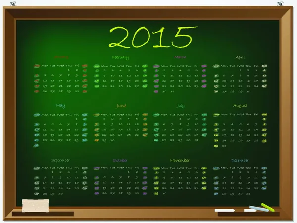 2015 Kalender Hand Dras Grön Tavlan — Stock vektor