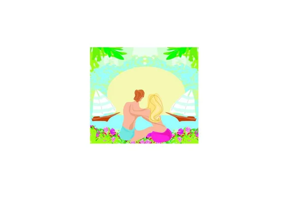 Couple Vacances Tropicales Cadre Abstrait — Image vectorielle