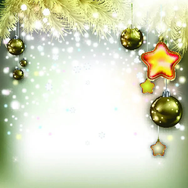 要約松の枝と装飾とクリスマスの挨拶 — ストックベクタ