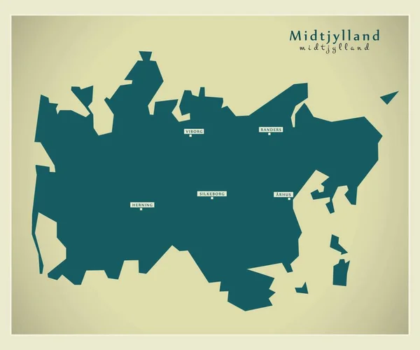 Mapa Moderno Midtjylland —  Vetores de Stock