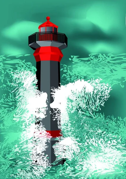 Tempête Phare Grande Vague Contre Phare — Image vectorielle