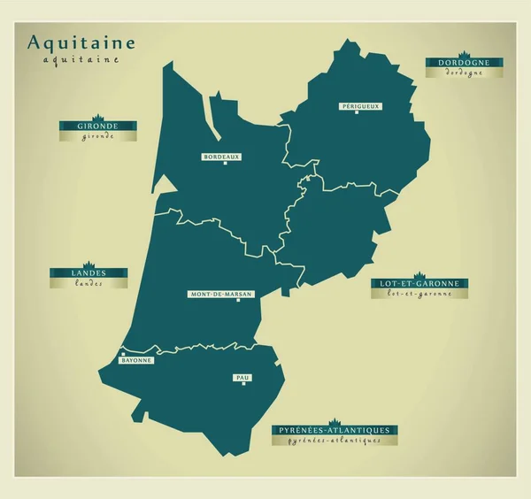 Mapa Moderno Aquitania — Vector de stock