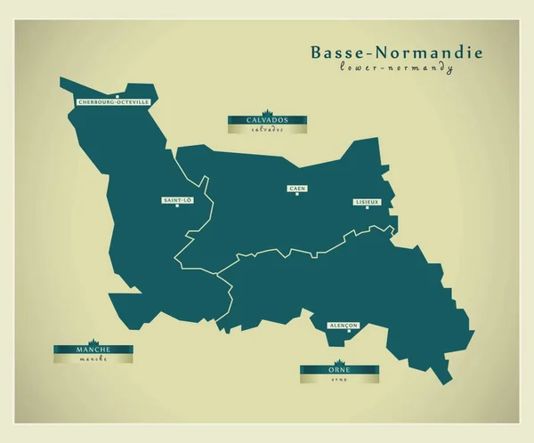 Moderno Mapa Basse Normandia —  Vetores de Stock