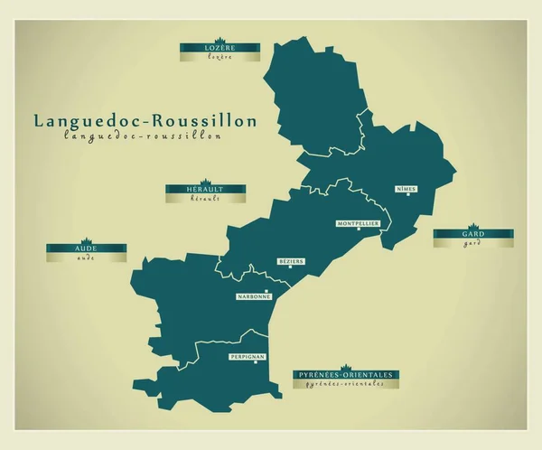 Mapa Moderno Languedoc Roussillon —  Vetores de Stock