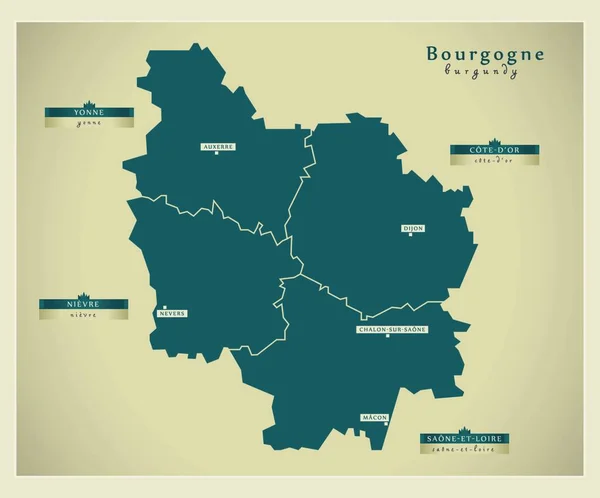 Mappa Moderna Bourgogne — Vettoriale Stock