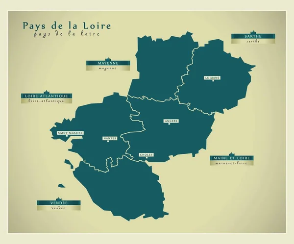 Mappa Moderna Pays Loire — Vettoriale Stock