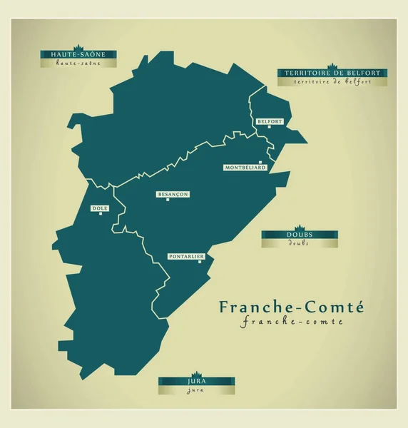 Współczesna Mapa Franche Comte — Wektor stockowy