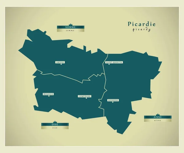 Mapa Moderno Picardie —  Vetores de Stock