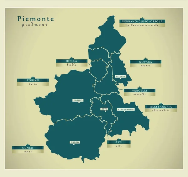 Mapa Moderno Piemonte — Vector de stock