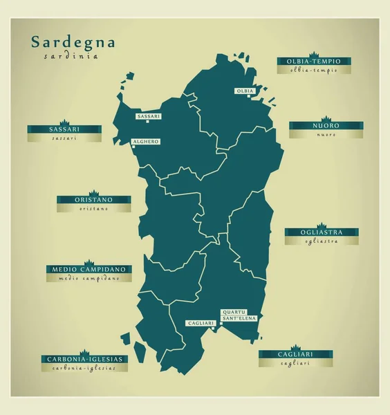 Mappa Moderna Sardegna — Vettoriale Stock