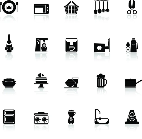 Home Kitchen Icons Reflect White Background Stock Vector — Stock Vector