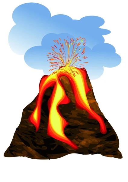 Volcano Erupting Fuming Volcano Fiery Lava Big Column Smoke — Stock Vector