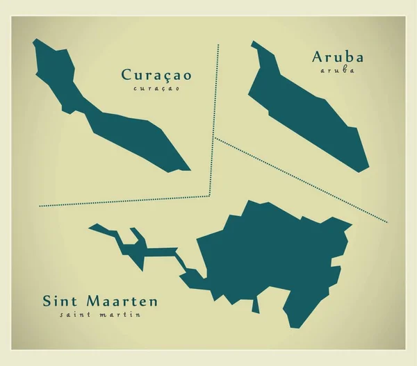 Moderne Kaart Overzeese Provincies Aruba Sint Maarten Curacao — Stockvector