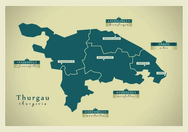 Mapa Moderno Thurgau —  Vetores de Stock