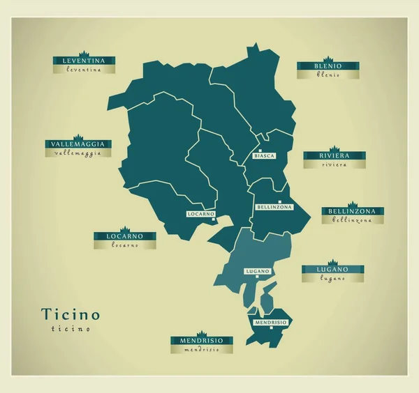 Mapa Moderno Ticino — Vector de stock
