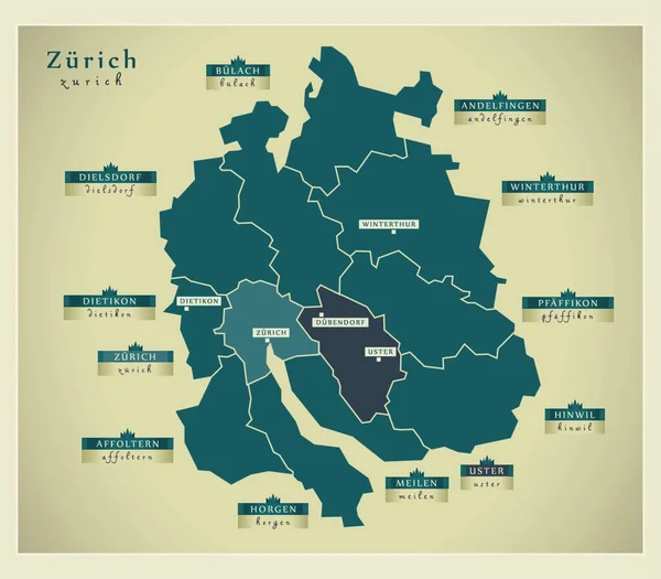 Mappa Moderna Zurich — Vettoriale Stock
