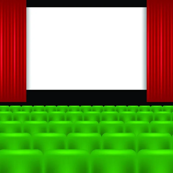 彩色插图 带有电影院屏幕和绿色座位 — 图库矢量图片