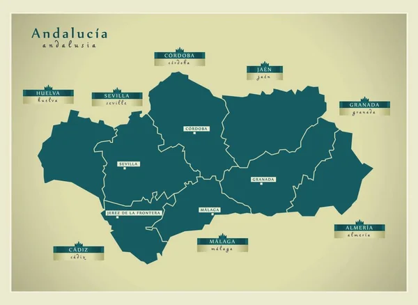 Nowoczesna Mapa Andalusia — Wektor stockowy