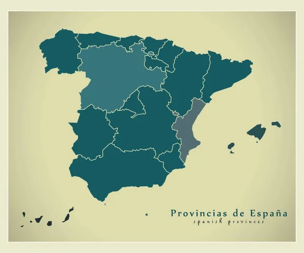 Современная Карта Испании Провинциями — стоковый вектор