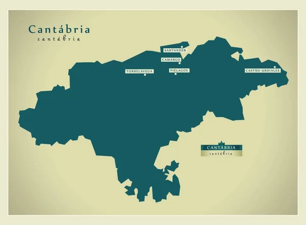 Mapa Moderno Cantabria — Archivo Imágenes Vectoriales