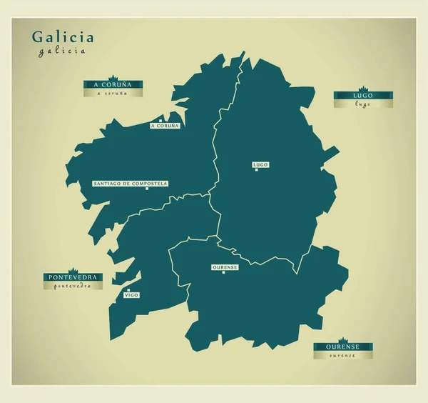 Moderna Mappa Galizia — Vettoriale Stock