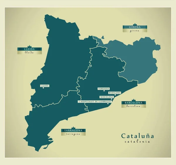 Mapa Moderno Cataluna Ilustração Vetorial —  Vetores de Stock