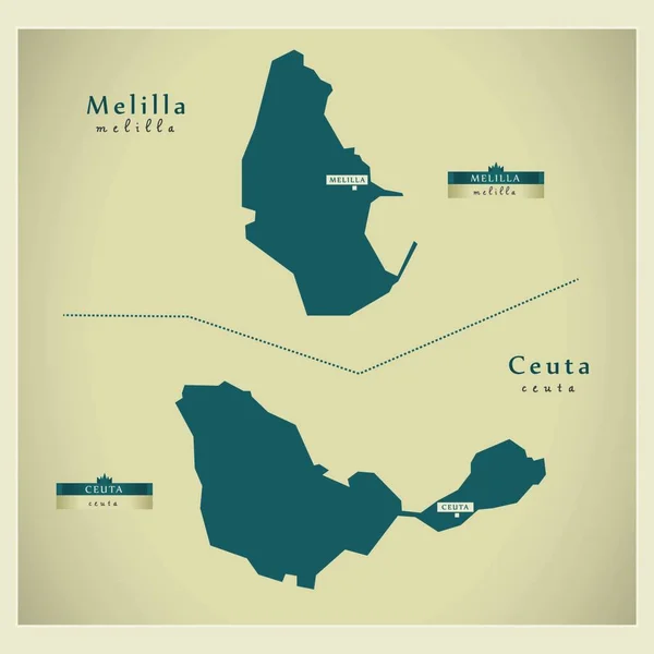 Mapa Moderno Ceuta Melilla — Vetor de Stock